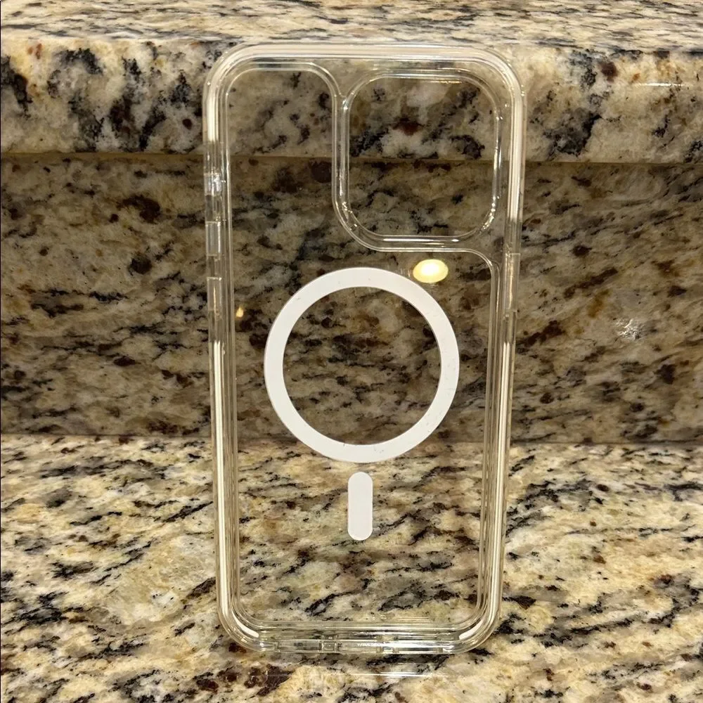 Apple Clear MagSafe Phone Case with white trim for iPhone 15 pro max